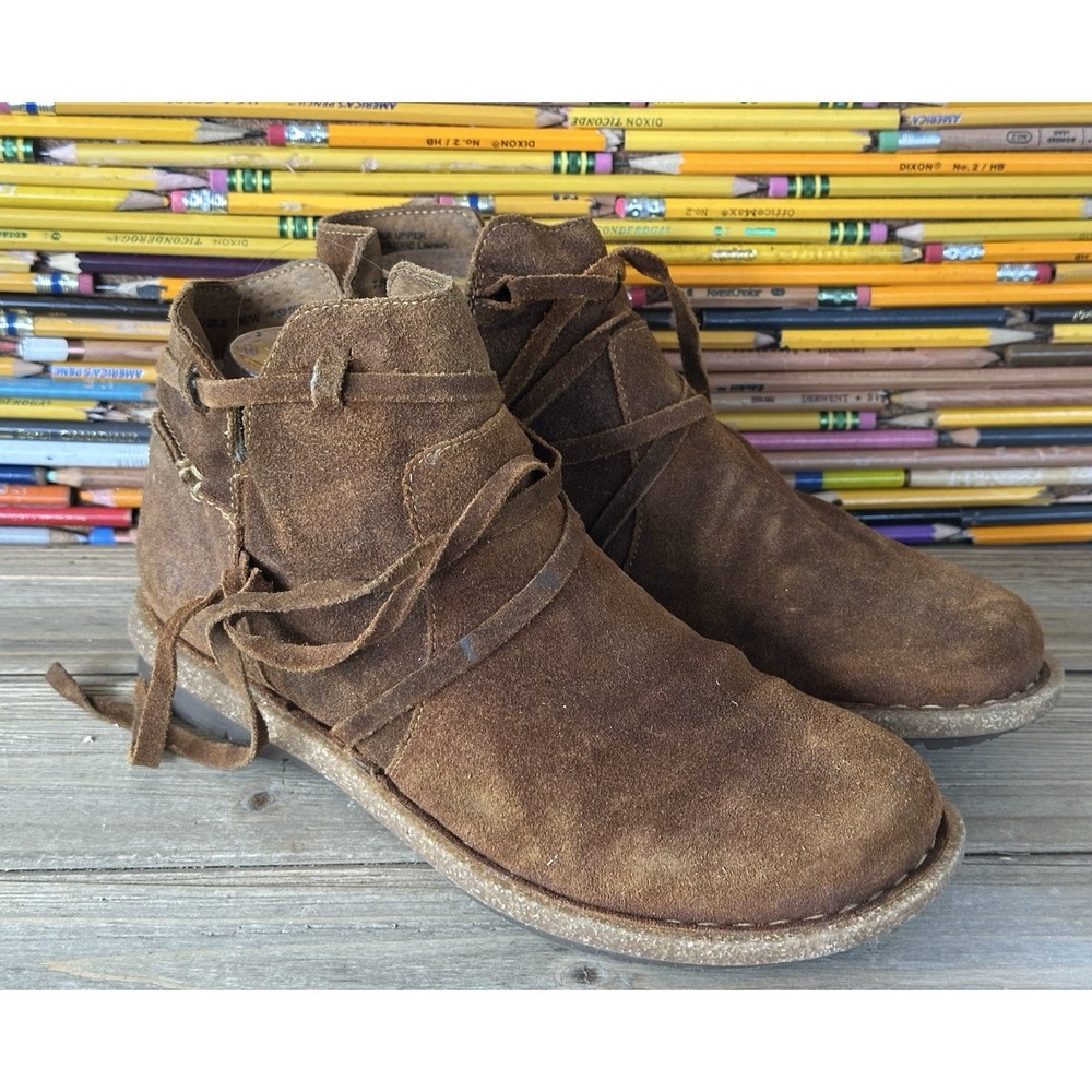 Born Tarkiln Ankle Boots Brown Leather BOHO Round Toe Zip Women's 7.5